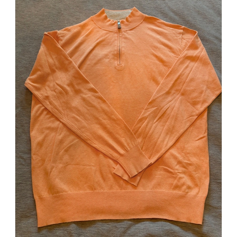 Peter Millar Mens Peach Pima Cotton Silk Cashmere Quarter Zip Sweater Size M